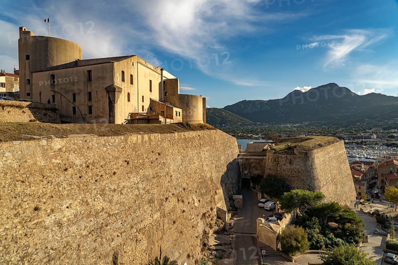 Sampiero Barracks or Governor's Palace and the Citadel Wall and Calvi Bay, Balagne, Corsica, France