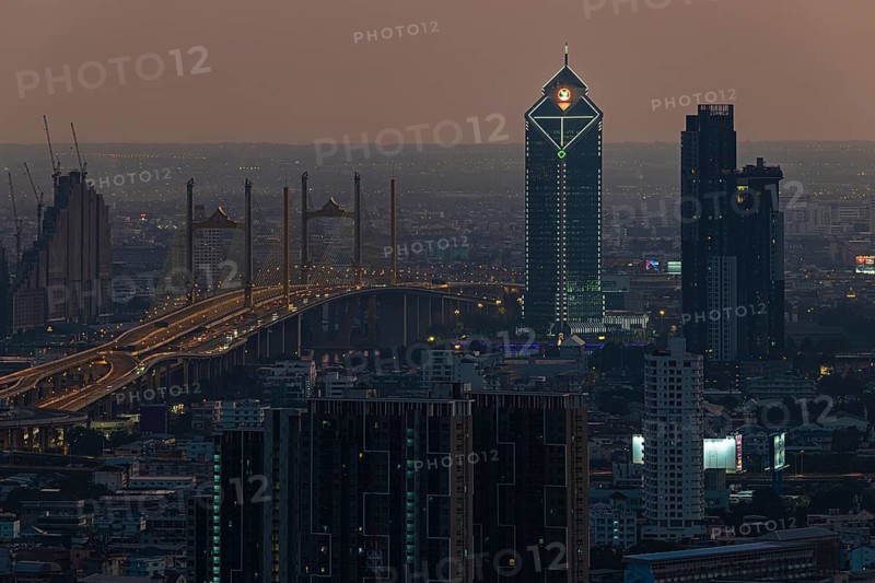 Over the rooftops of Bangkok, evening light, view from the Moon Bar on the roof terrace of the Banyan Tree Hotel, Sathon, Bangkok, Thailand's metropolis, Thailand