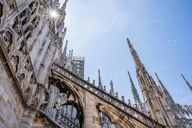 Details of the Milan Cathedral on a sunny day, Milan, Italy