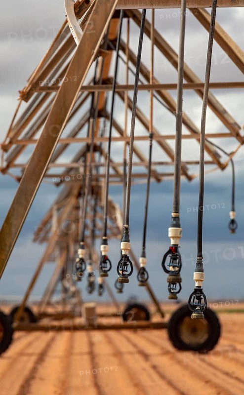Plains, Texas, Center-pivot irrigation equipment on a west Texas farm