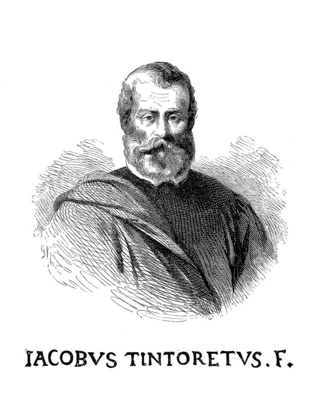 Jacopo Robusti, gen. Jacopo Tintoretto, also Jacobus Tintoretus (born probably 1518 or 1519 in Venice, died 31 May 1594 in Venice), was an Italian Mannerist painter, Illustration, Reproduction from a 19th century model. Authentic, file restored for optimal use, exact date of the original unknown, Historical, Portrait of a bearded man from historical times, shown in black and white