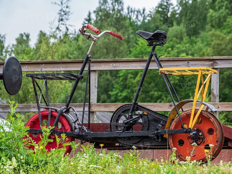 Industrial museum of Svartvik, Svartviks industriminnen, outdoor area, historic draisine, Svartvik, Sweden