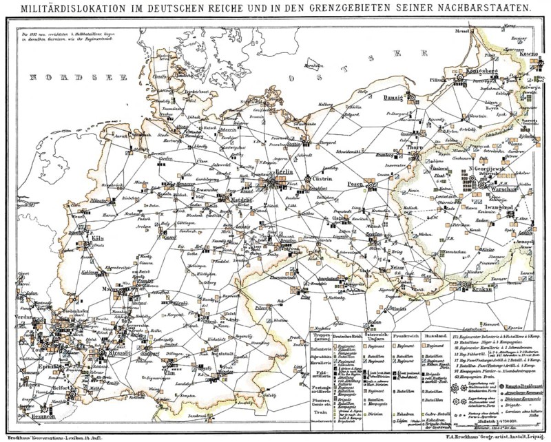 Historical military map of Germany, 1894, Historische militärische Landkarte, 1894, Deutschland