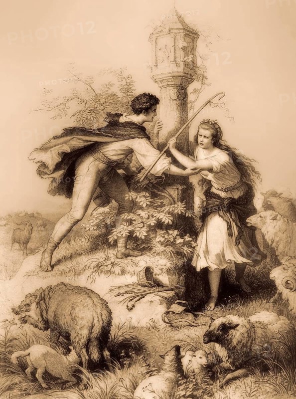 Das Heideröslein, Little Rose of the Field, poem, by Johann Wolfgang von Goethe, after Wilhelm von Kaulbach