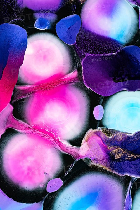 Colorful abstract art featuring vibrant pink, blue, and purple fluid shapes. This expressive piece evokes movement and creativity, ideal for modern and artistic settings