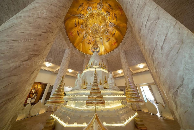 The very artistically designed central shrine (chedi in the interior), main pagoda, Buddhist temple complex Wat Phra That Sorn Kaew, Khao Kho mountains, Phetchabun province, Isan, Thailand