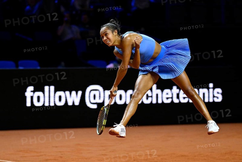 Action Elise Mertens (BEL) Women's Porsche Tennis Grand Prix Porsche Arena, Stuttgart, Baden-Württemberg, Germany