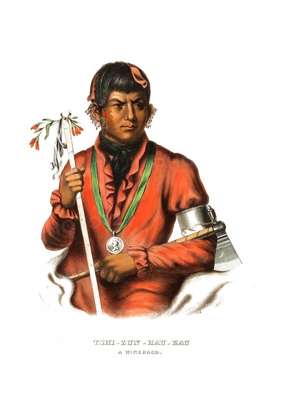 American Indian, Native American, Tshi-Zun-Hau-Kau, Chief of the Winnebago tribe, United States of America, USA, Painting by Charles Bird King (1785, 1862), c. 1840, Historic, digitally restored reproduction from a 19th century original, Record date not stated