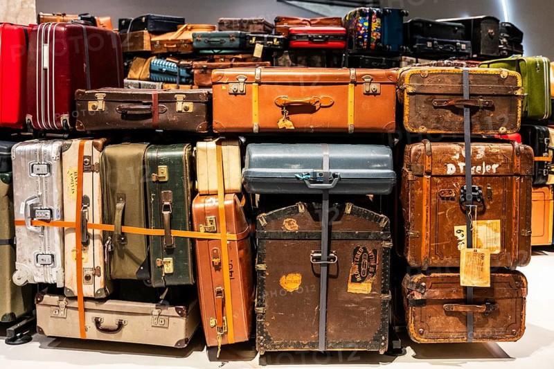 Luggage maze, historic suitcases, FENIX, museum about migration, in a historic warehouse in Katendrecht, hub for emigrants who set off overseas on the Holland-America line, Rotterdam, the Netherlands