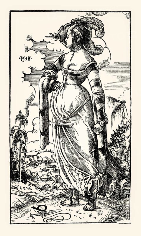 Young woman, series of foolish virgins, 1518, by Niklaus Manuel Deutsch, facsimile of the 19th century