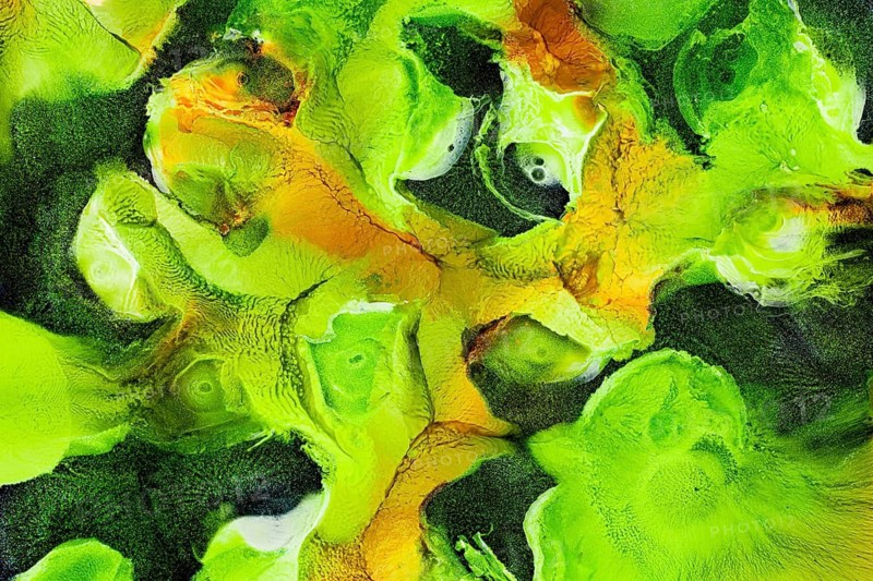 A vibrant abstract painting with galactic green textures and hints of yellow. The flowing design evokes nature's vivid beauty, creating an energetic and dynamic visual impact