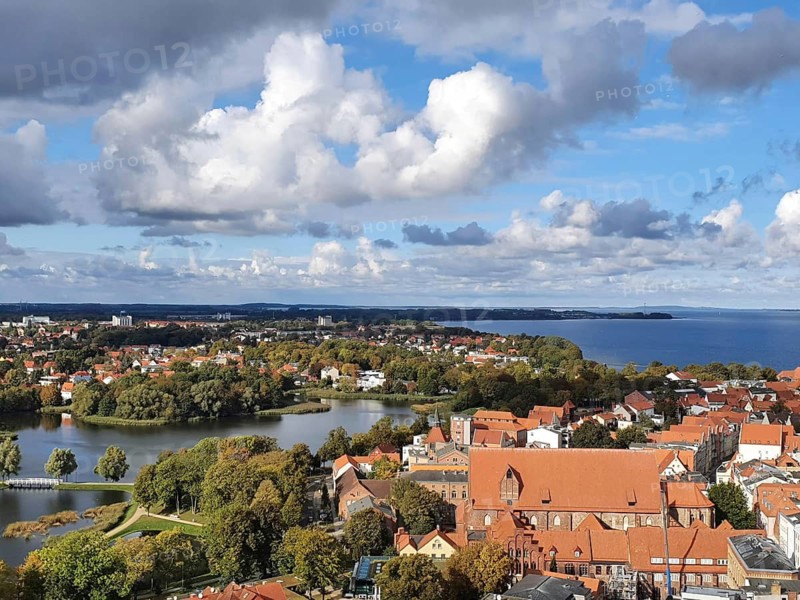 Panorama of a coastal town with red roofs and sea view, view of Szczecin, Poland