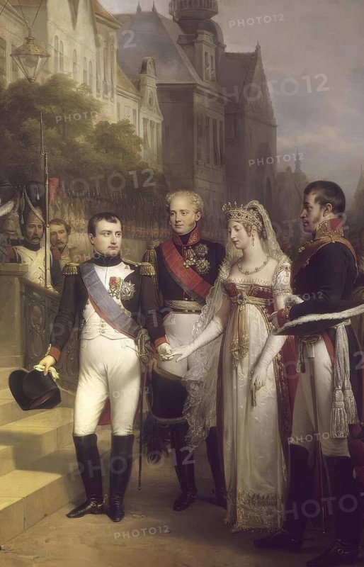 The Treaties of Tilsit, Napoleon, Alexander I of Russia, Queen Louise of Prussia, and Frederick William III in Tilsit, 1807, digitally edited after Nicolas Gosse