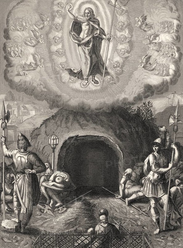 The Resurrection of Jesus, New Testament, steel engraving 1853, digitally restored