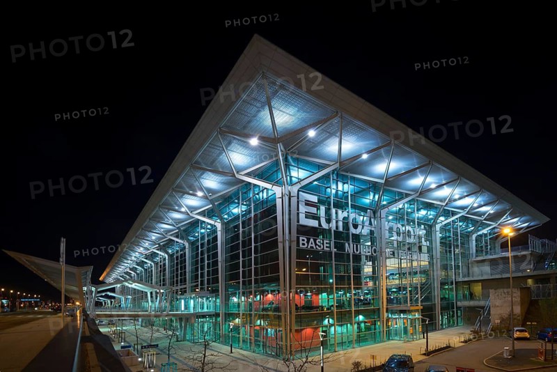 Terminal of EuroAirport Basel Mulhouse (EAP), night shot, Mulhouse, France