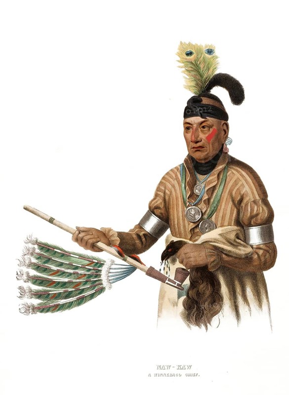 American Indian, Native American, Naw-Kaw, Chief of the Winnebago tribe, United States of America, USA, Painting by Charles Bird King (1785, 1862), c. 1840, Historic, digitally restored reproduction from a 19th century original, Record date not stated