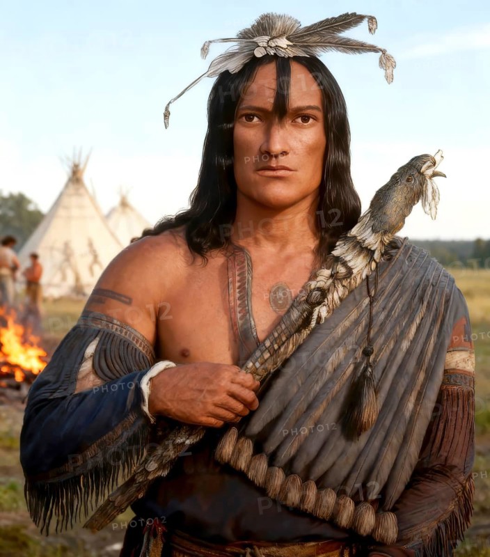 Racist image of humanity from the 19th century, type of a Native American, also called Indian, American Indians, First Americans, Indigenous American, 1872