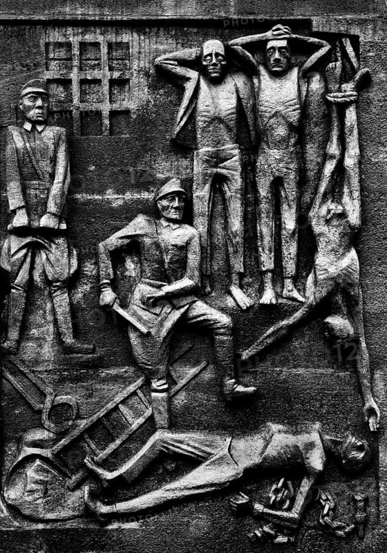 Stele path, stele by René Graetz, Waldemar Grzimek and Hans Kies, beech forest Memorial, Weimar, Thuringia, Germany