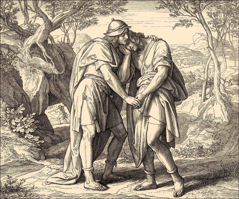 David and Jonathan, Old Testament, by Julius Schnorr von Carolsfeld