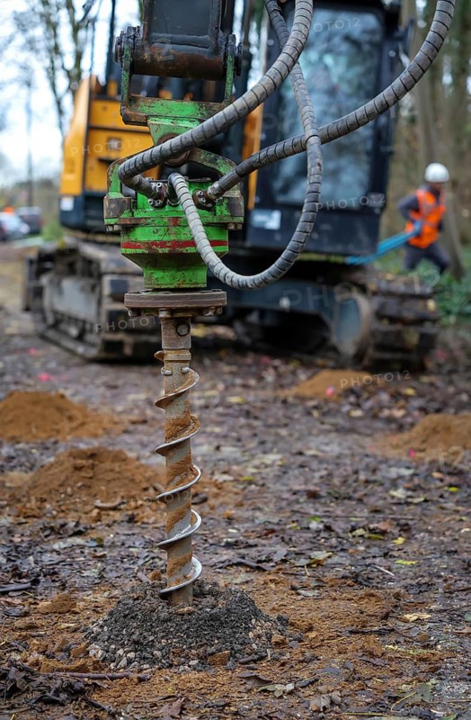 Castrop-Rauxel, North Rhine-Westphalia, Germany - Theme photo - Explosive soundings - Deep soundings are used to check dud suspicion points. 11-meter deep boreholes are secured with plastic pipes and borehole measurements of ferromagnetic suspicions are carried out with a probe