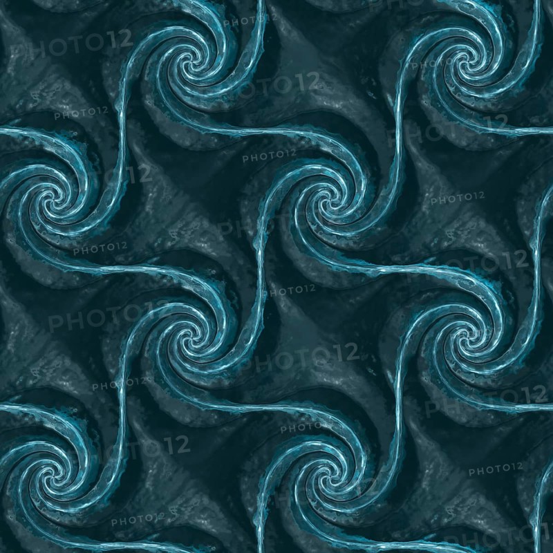 This abstract 3D illustration features seamless geometric swirl patterns in shades of blue, perfect for wallpaper designs and artistic backdrops
