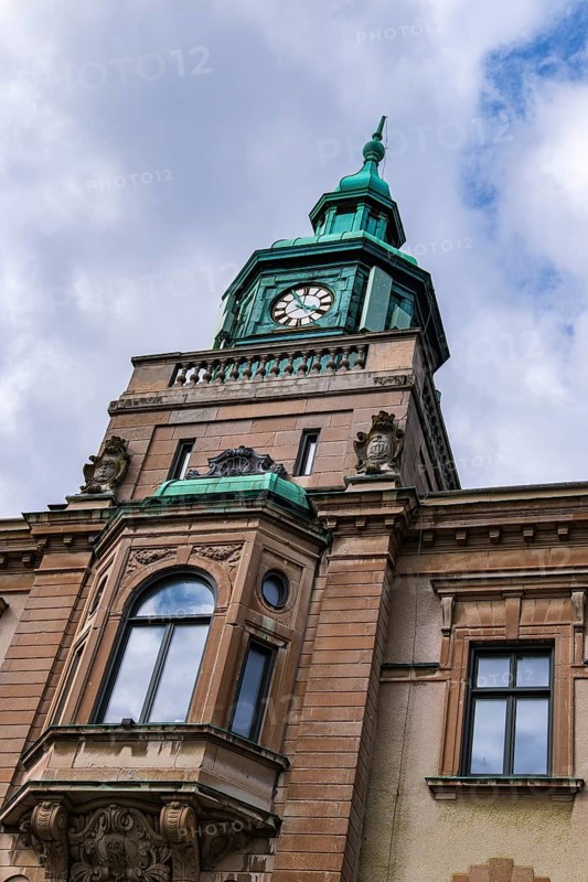 Impressive façade of historic architecture on Ronnebygatan in the city centre of Karlskrona, Blekinge län, Sweden