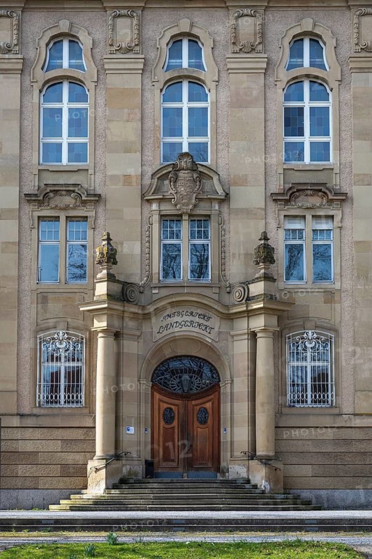 Detailed view of the district court, Rottweil district court, a historic building in Art Nouveau style, built between 1908 and 1910, it is a listed building, Rottweil district, Baden-Württemberg, Germany