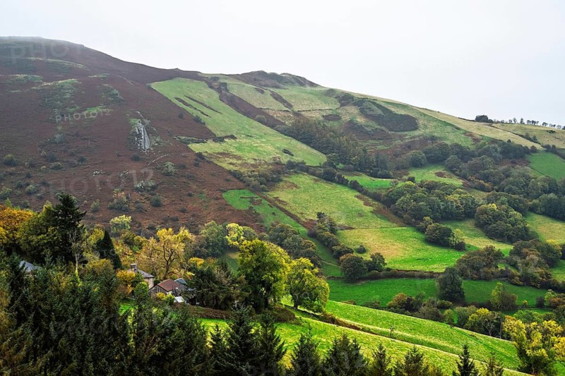 Autumn colors over Farms and Fields, Wales, UK