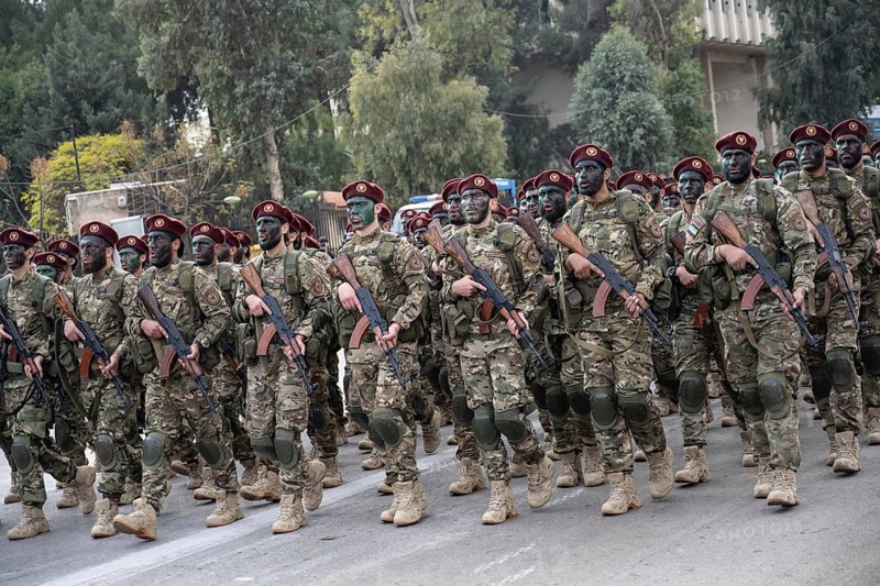 Damascus, Syria. December 8th 2025. The Syrian transitional government army stages a military parade at Umayyad Square as part of the Liberation Day anniversary, Damascus, Syria
