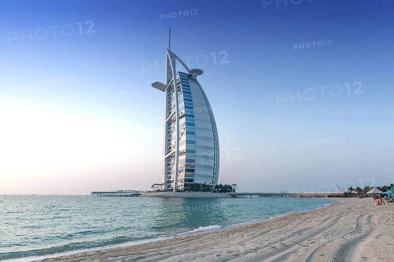 Dubai, United Arab Emirates. June 30th 2019. Burj Al Arab, landmark iconic luxury hotel on the beach, Dubai, UAE
