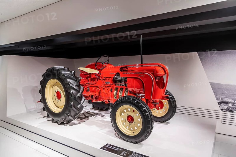 Porsche Museum Stuttgart. Porsche Diesel Super L 318 model from 1960. The automotive museum of Dr. Ing. h.c. F. Porsche AG shows racing cars and iconic cars from automotive history. Since opening in 2009, it has attracted over 6.5 million visitors. interior view. Zuffenhausen, Stuttgart, Baden-Württemberg, Germany