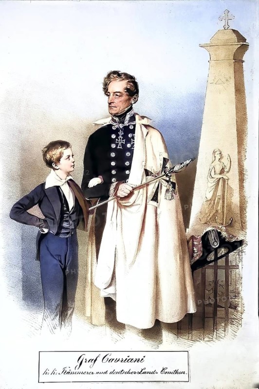 Christoph Count Cavriani (1780-1857) with his son Franz (1825-1866), Historical, digitally restored reproduction from a 19th century original, Record date not stated