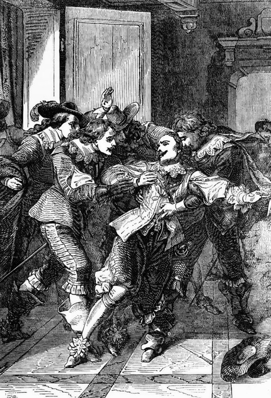 In Portsmouth, George Villiers, 1st Duke of Buckingham, was stabbed to death in the Greyhound pub on 23 August 1628. The murderer was John Felton, an officer who believed he had been passed over for promotion by Buckingham. He was hanged in October of the same year, England, digital reproduction of a historical model