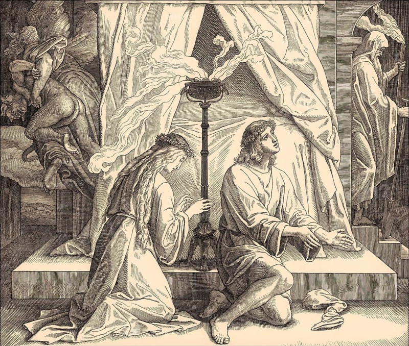 Tobias and Sara Pray, Old Testament, by Julius Schnorr von Carolsfeld