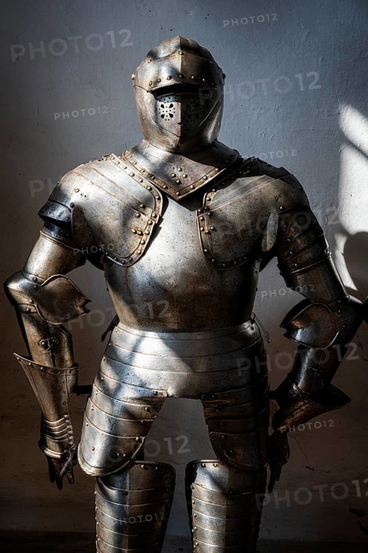 Knight's armour in the armoury in the historic Meersburg Castle, museum, place of interest, Lake Constance, Lake Constance district, Baden-Württemberg, Germany