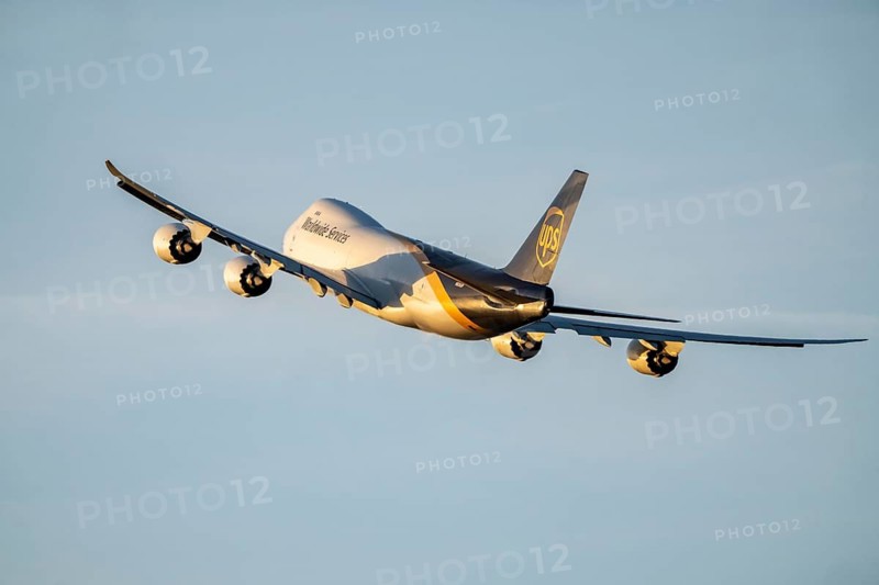 UPS cargo plane, Boeing 747-8F, jumbo jet, taking off from Cologne-Bonn Airport, CGN, North Rhine-Westphalia, Germany