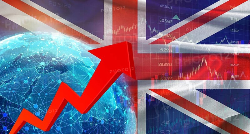 Global financial growth with United Kingdom flag. Financial growth with British flag on economic background