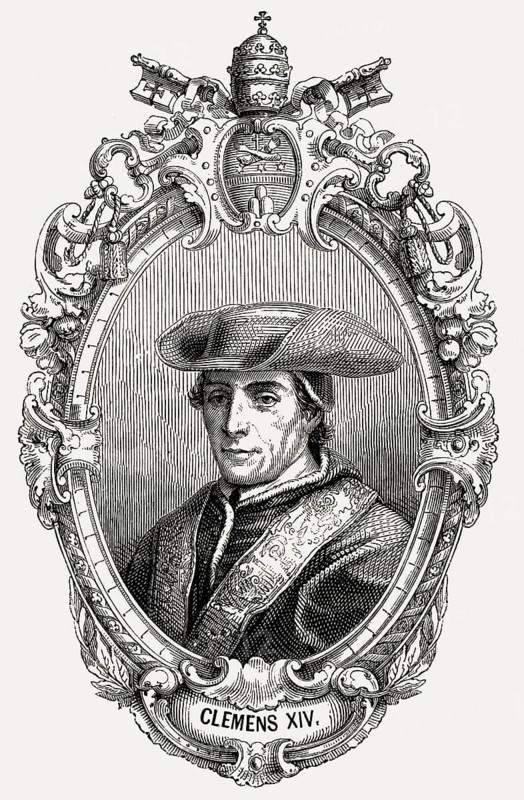 Pope Clement XIV or Clemens XIV, 1705-1774, born Giovanni Vincenzo Antonio Ganganelli, reigned from 1769 to 1774