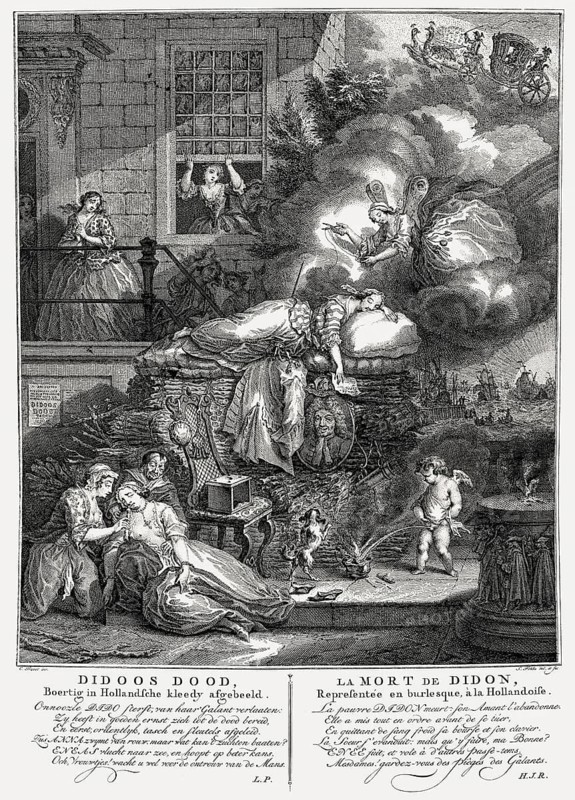 The Death of Dido a burlesque by Simon Fokke after Cornelis Troost