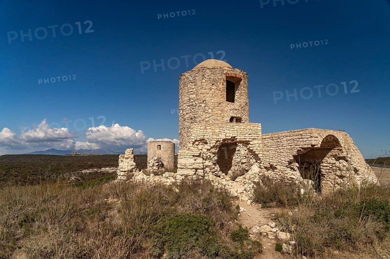 Ruins of an old stone mill in Bonifacio, Corsica, France