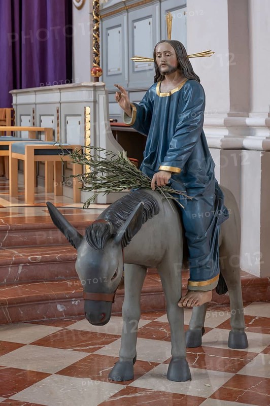 New copy of the Palmesel, formerly 16th century, in St Nicholas Church, Tannheim, district of Reutte in Tyrol, Austria