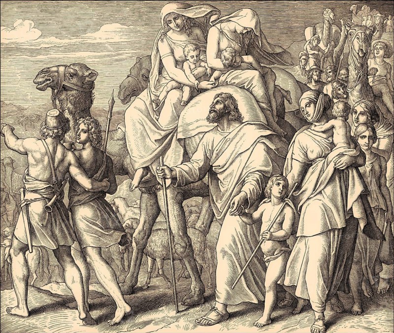 Jacob Flees Laban, Old Testament, by Julius Schnorr von Carolsfeld, 1860