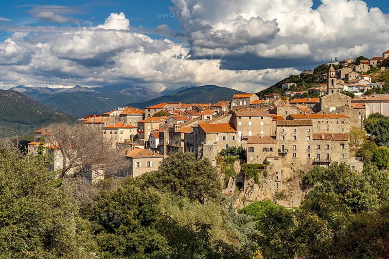 City view with Sainte-Marie church in Sartene, Corsica, France