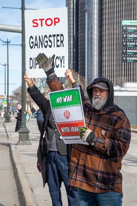Detroit, Michigan - People gather in downtown Detroit to protest President Trump's decision to start war with Iran