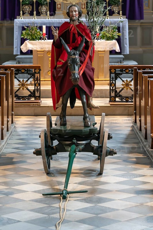 Palmesel decorated for the Palmesel procession, tradition since the 18th century, Parish Church of the Assumption of the Virgin Mary, Thaur, Innsbruck district, Tyrol, Austria