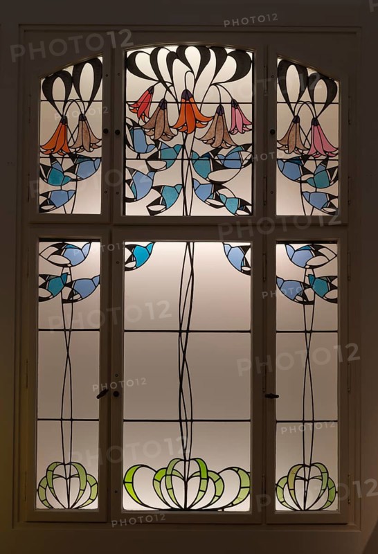 Art Nouveau window in the Ernst Ludwig House, Artists' Colony Museum, Mathildenhöhe Darmstadt, UNESCO World Heritage Site, Germany