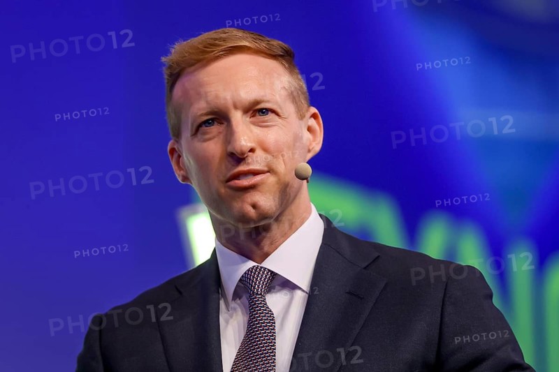 Düsseldorf, North Rhine-Westphalia, Germany - Michael Robbins, President & CEO, AUVSI (the world's largest organisation for unmanned and autonomous systems) speaks at the XPONENTIAL Europe trade fair, the leading trade fair for autonomous technologies & robotics