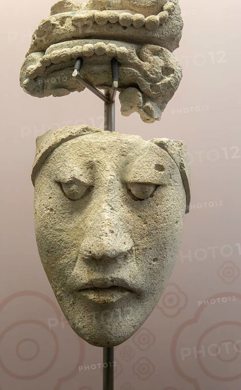 Face and headress of dignitary, from Hormiguero, Late Classic period, Mayan archaeological museum, Fort San Jose, Campeche, Mexico