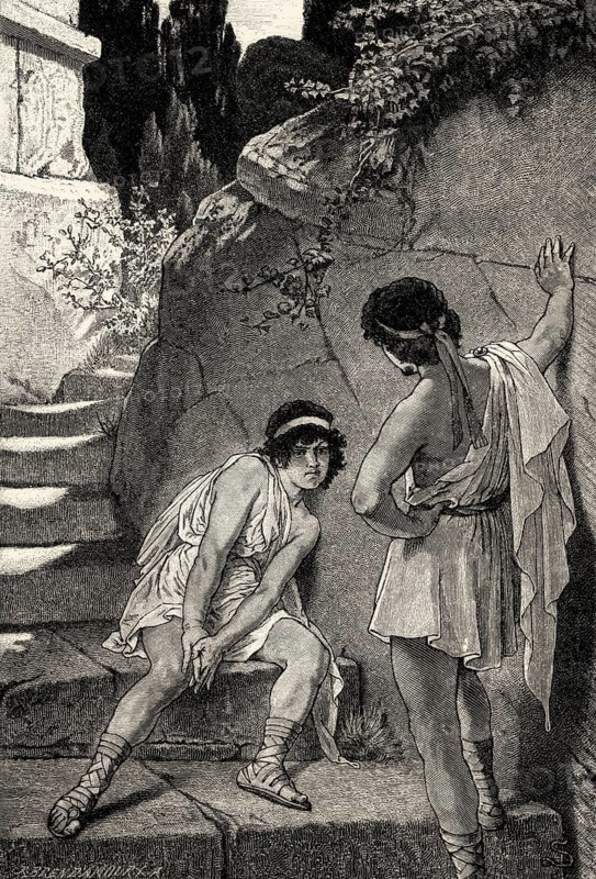 ACT II, SCENE I., Orestes and Pylades, scene from Iphigenia in Tauris, Johann Wolfgang von Goethe