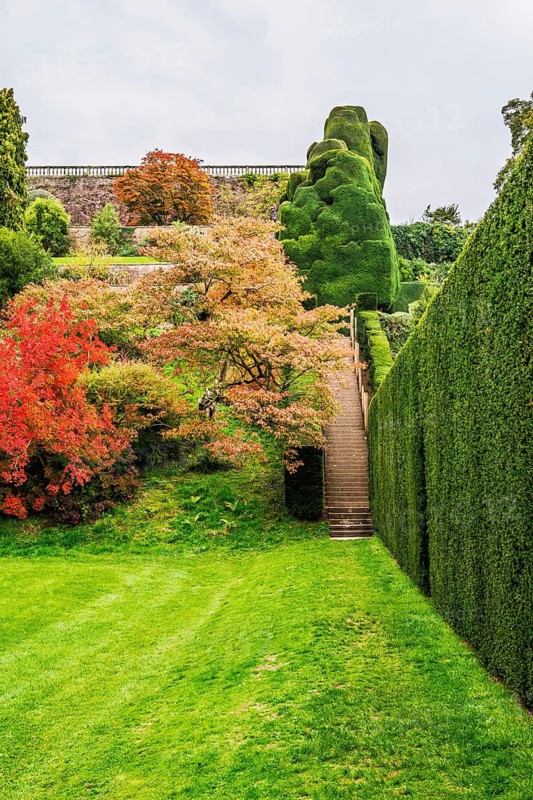 Autumn colors over Powis Castle and Garden, Welshpool, Powys, Wales, UK